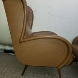 Beautiful pair of very comfortable vintage 1960-70 armchairs in brown skai