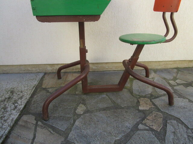 Vintage metal and wood school desk