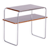 Table d'appoint Bauhaus restaurée, Hynek Gottwald, noyer, chrome, Tchéquie, années 1930