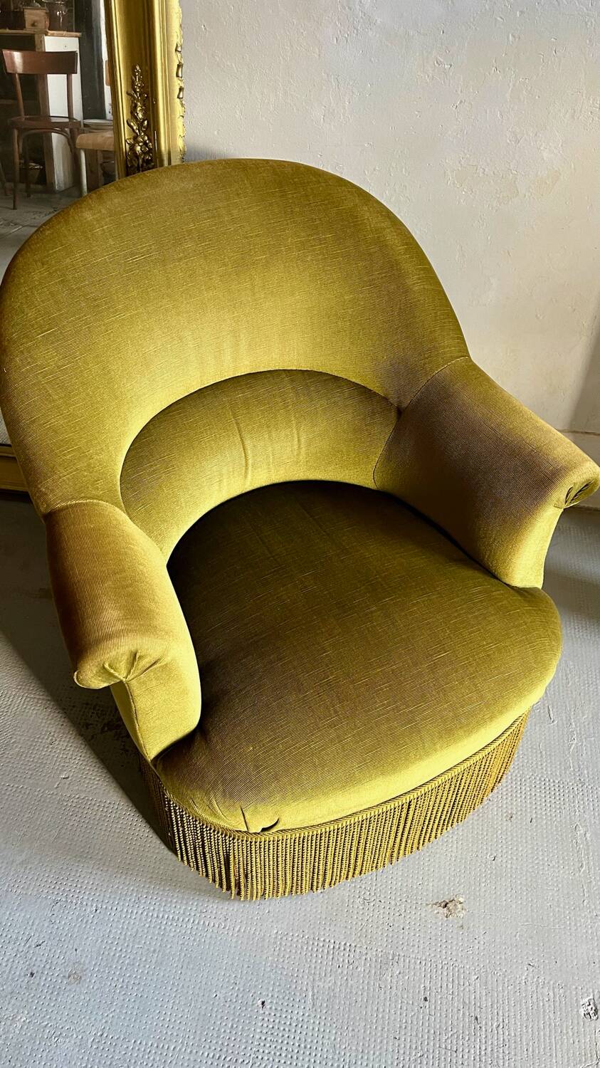 Fauteuil crapaud velours kaki