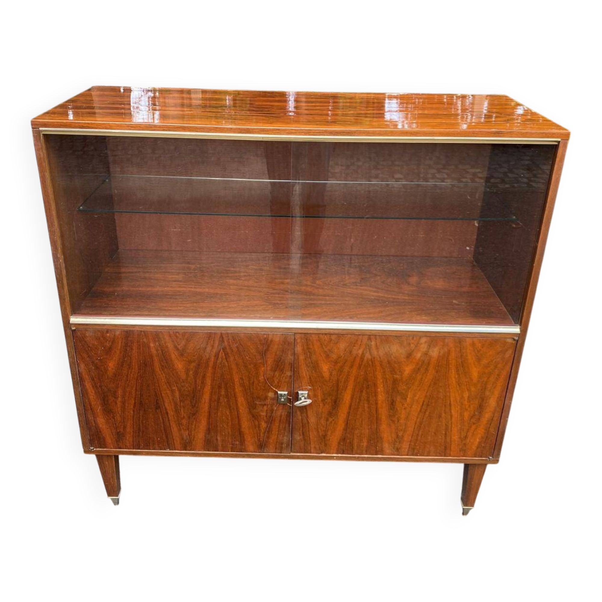 Buffet haut vitrine scandinave en palissandre des années 50