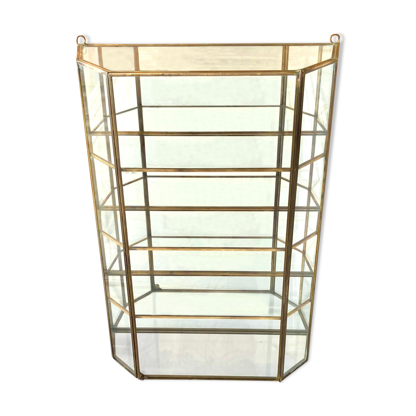 Wall showcase XXL brass glass and mirror 1960