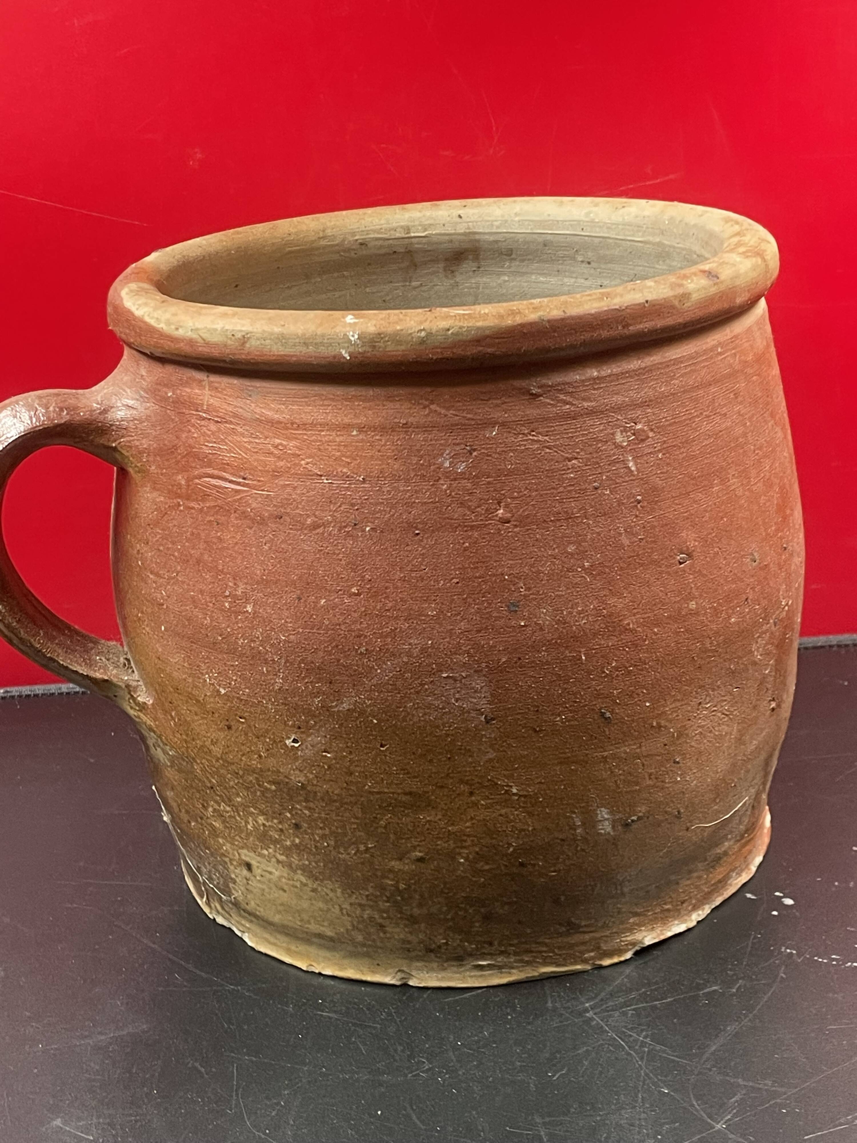 Very large stoneware grease pot Salting tub, folk art - H 20 cm