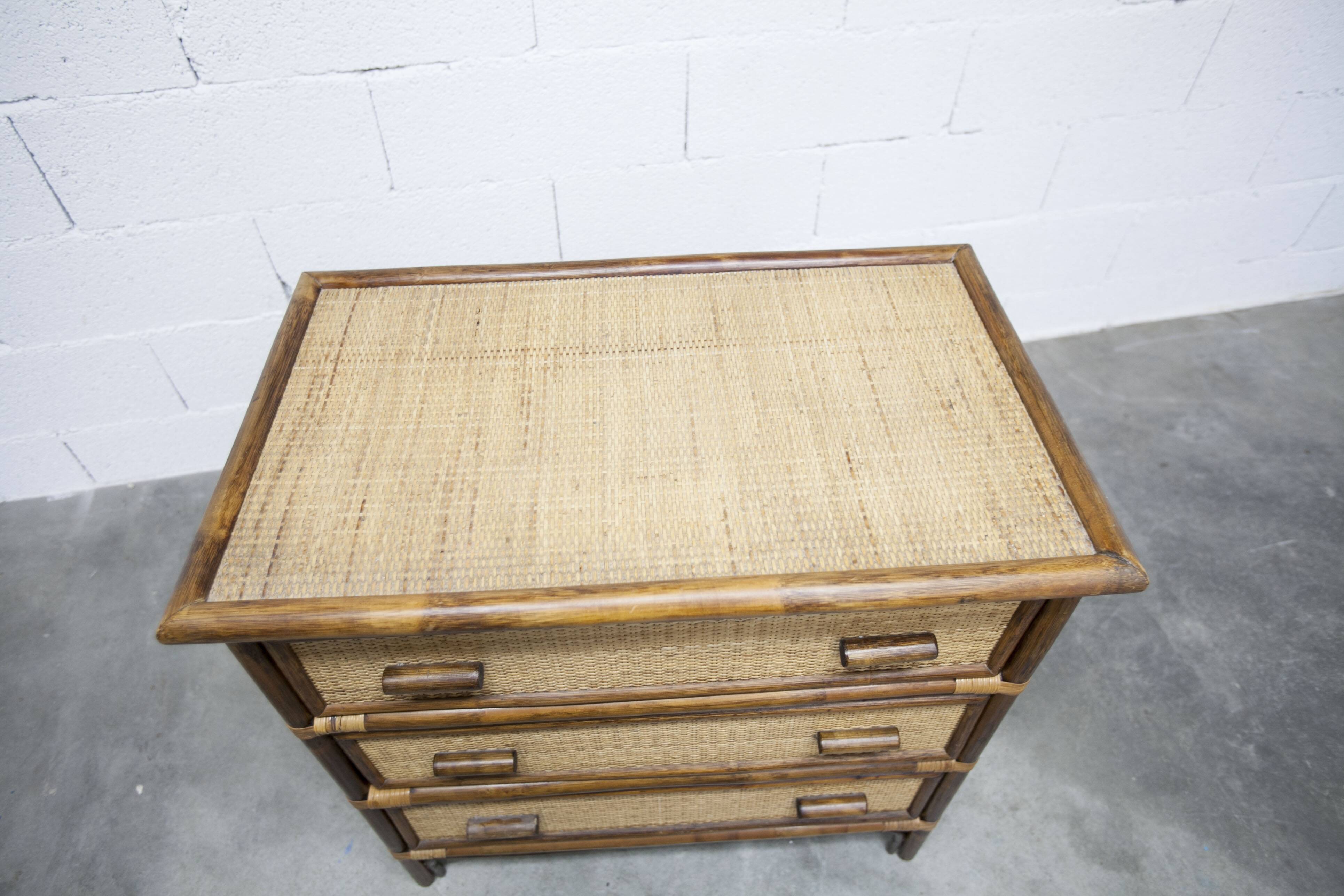 Rattan chest of drawers with 3 drawers