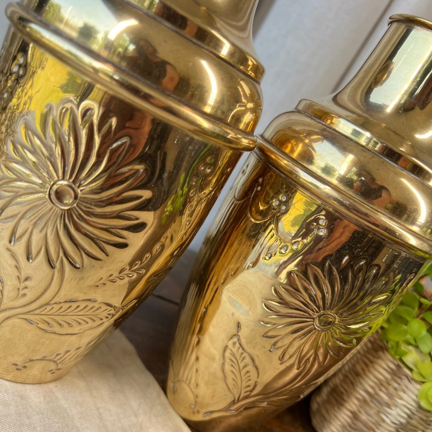 Duo of brass vases
