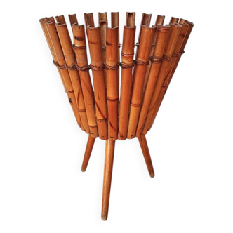 Bamboo Cache Pot on Vintage Stand