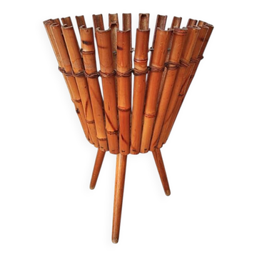Bamboo Cache Pot on Vintage Stand