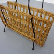 Magazine rack in filigree rattan and steel, 1960s