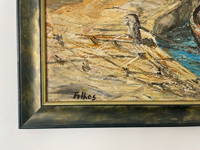 Painting signed Filhos oil on panel 1950 "Port de Martigues".