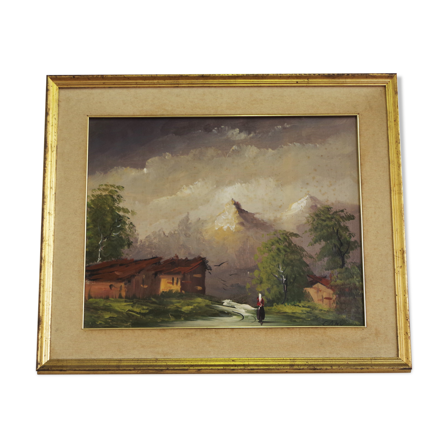 Oil painting on canvas, mountain landscape, Cakv