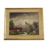 Oil painting on canvas, mountain landscape, Cakv