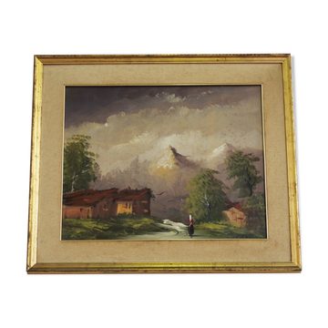 Oil painting on canvas, mountain landscape, Cakv