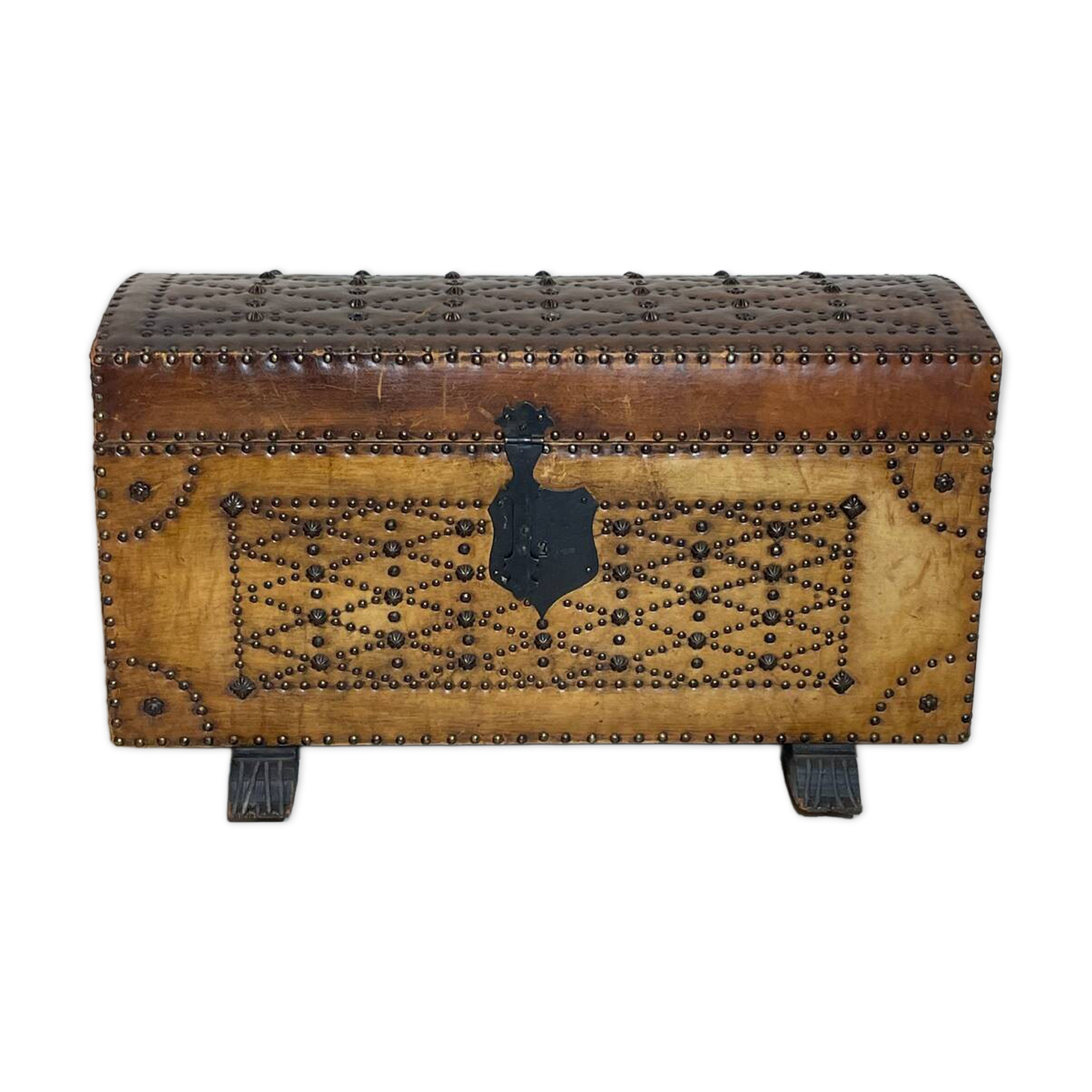 Spanish style leather and wood chest
