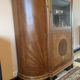 Half-moon buffet with display cabinet in Louis XVI style, marquetry with marble top.