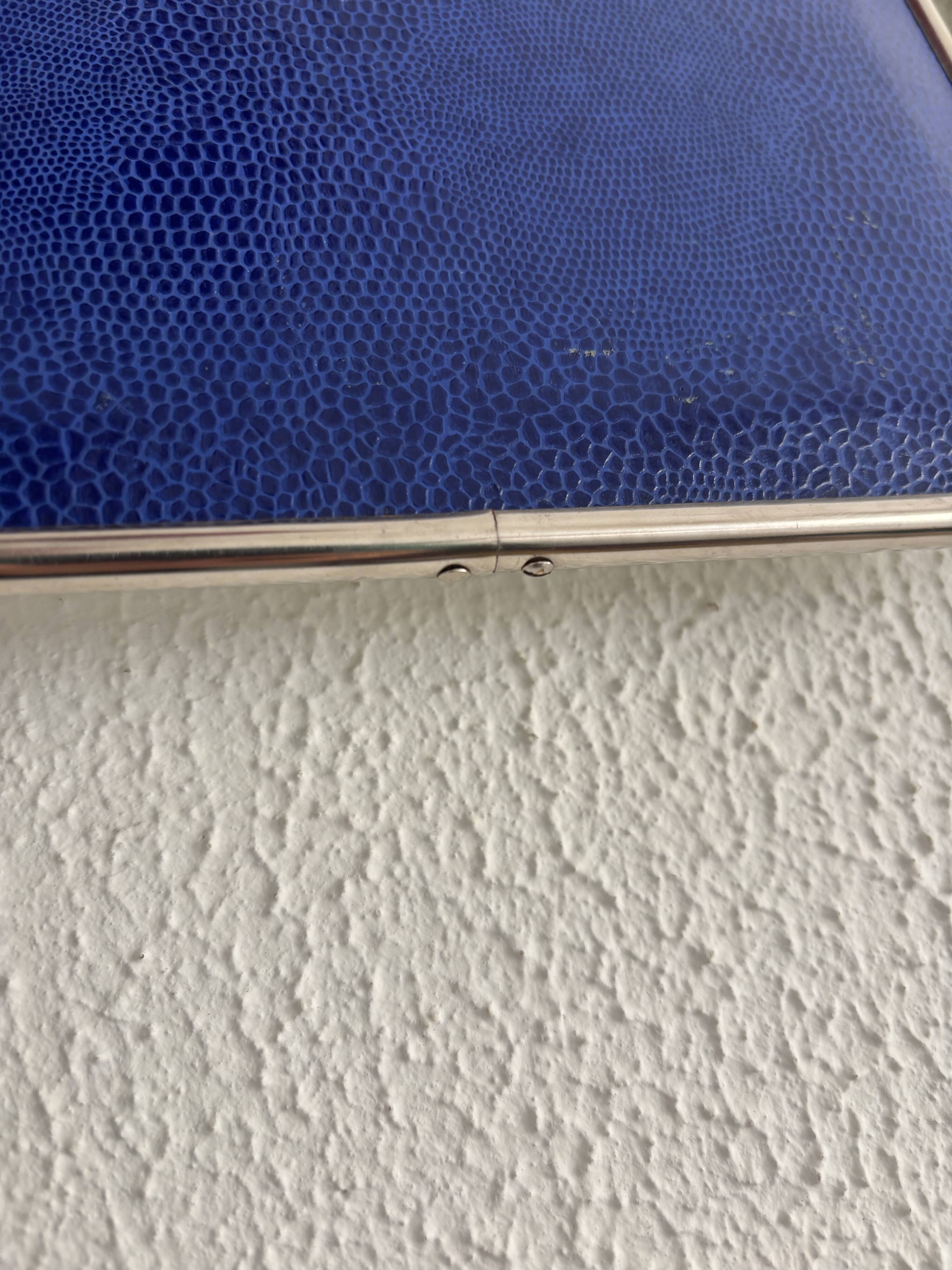 Vintage 1960 triptych mirror barber Mirbel blue Klein lizard imitation - 27