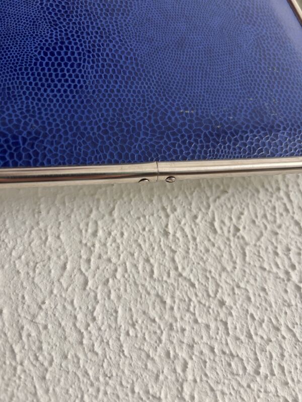 Miroir vintage 1960 triptyque barbier Mirbel simili lézard bleu Klein  - 27