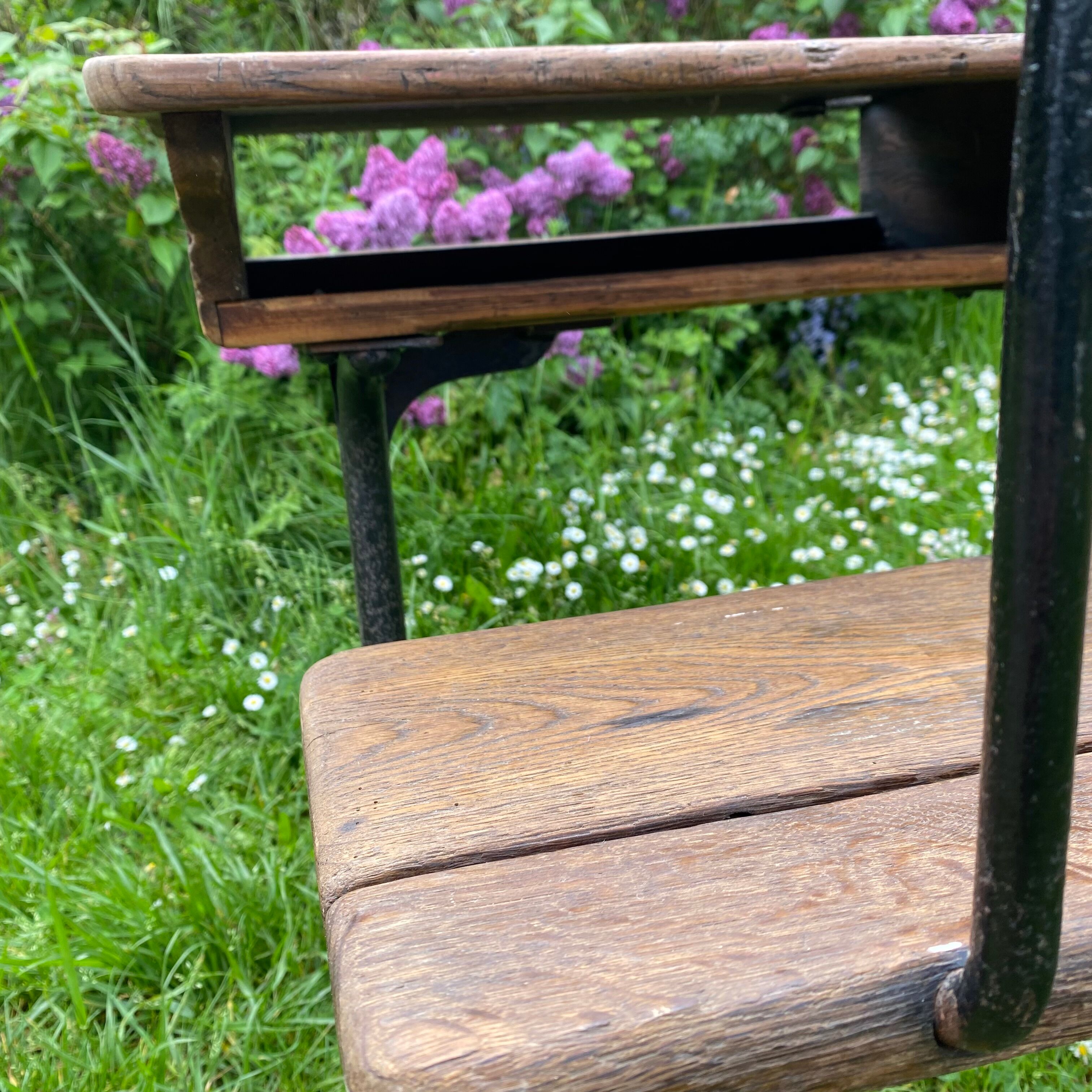 Old school desk in wood and cast iron