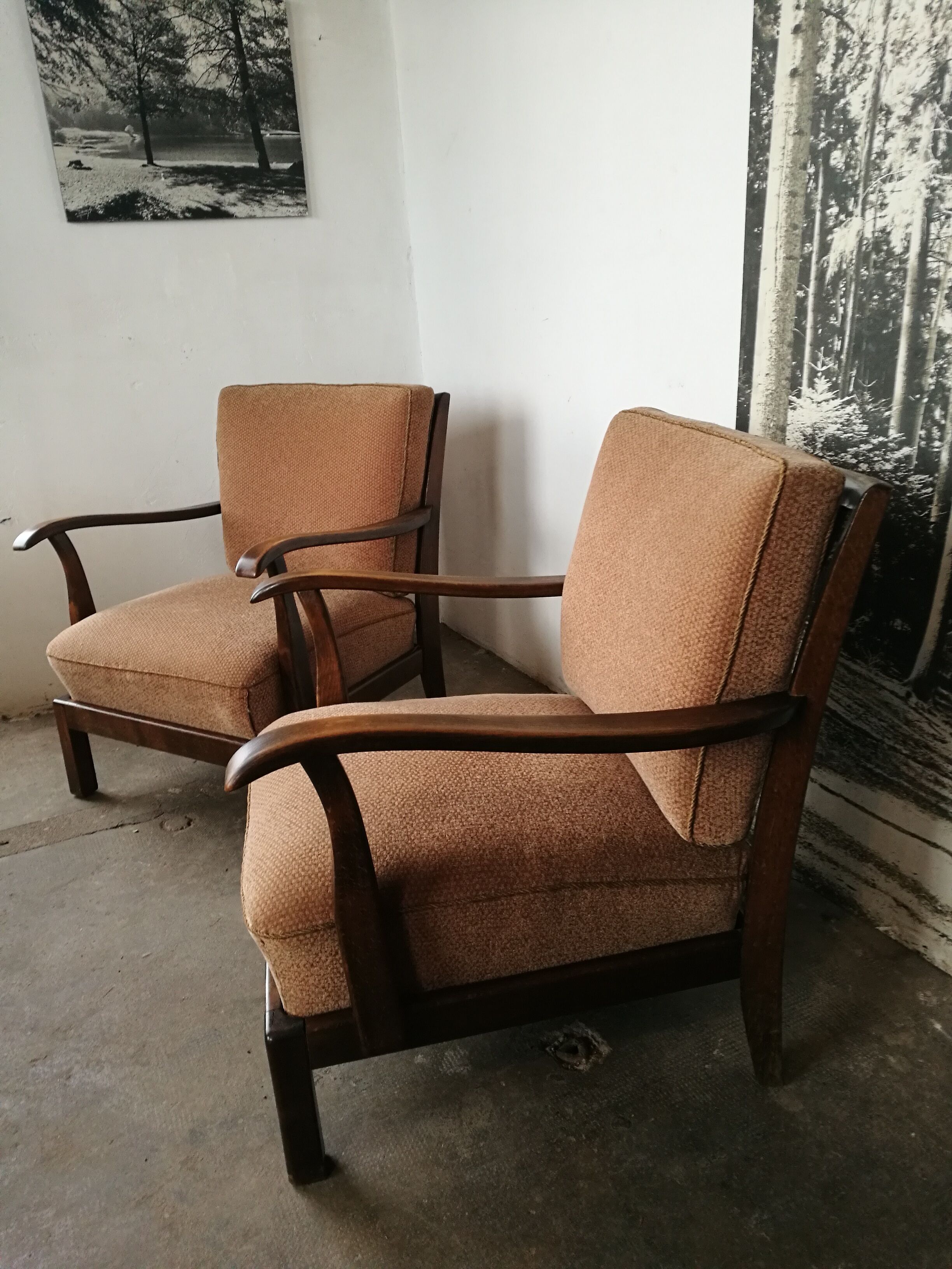 Pair of art deco velvet armchairs