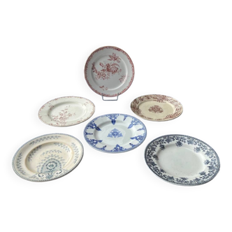 Lot de 6 assiettes  plates  anciennes variées