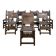 Set of 8 Gothic-style chairs in oak and studded leather.