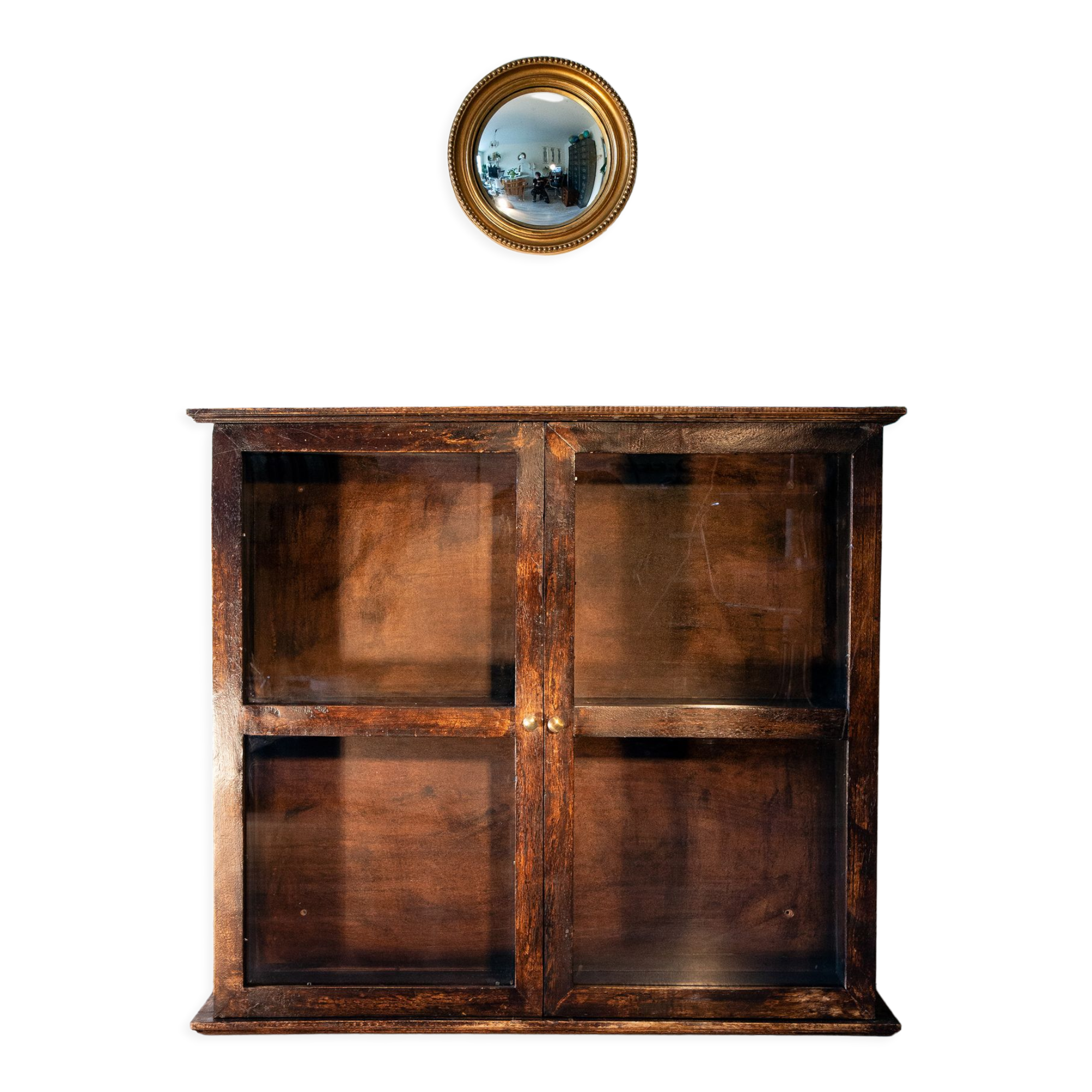 Black patinated wood showcase to be placed or hung