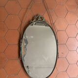 Large French Napoleon III Period Oval Bronze Wall Mirror, 19th Century