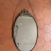 Large French Napoleon III Period Oval Bronze Wall Mirror, 19th Century