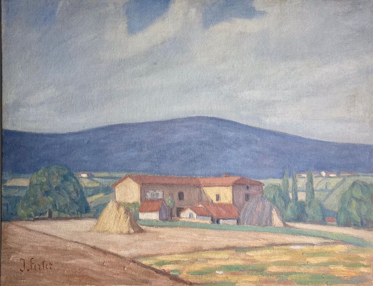 Old painting, landscape Monts du Lyonnais, signed and dated 1947