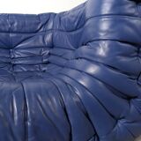 Canapé d'angle Michel Ducaroy Ligne Roset en cuir bleu Togo, France, années 1980