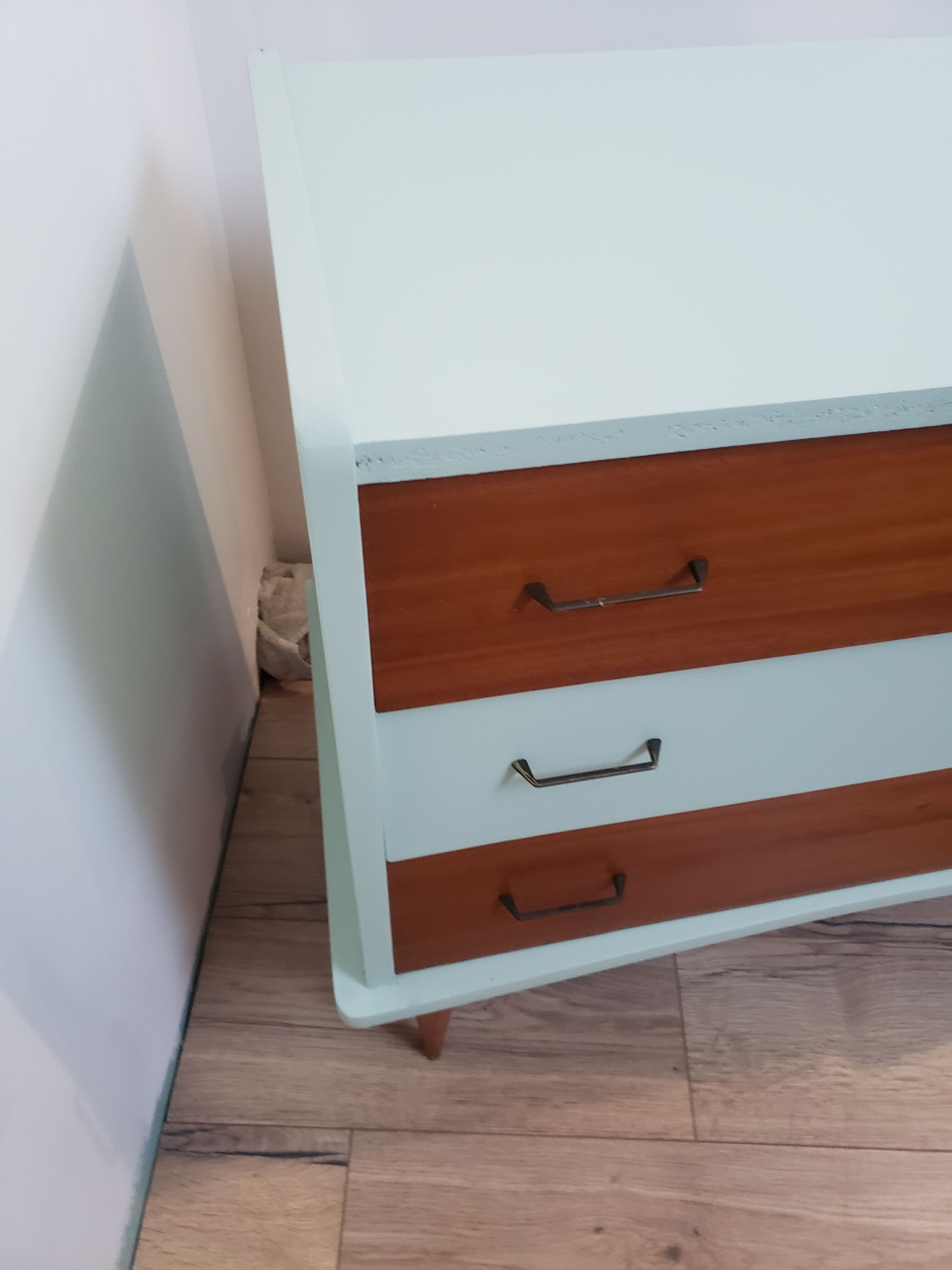 Vintage wood and blue chest of drawers