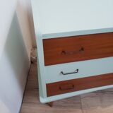 Vintage wood and blue chest of drawers