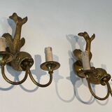 Pair of bronze wall sconces with dolphins by Maison Jansen