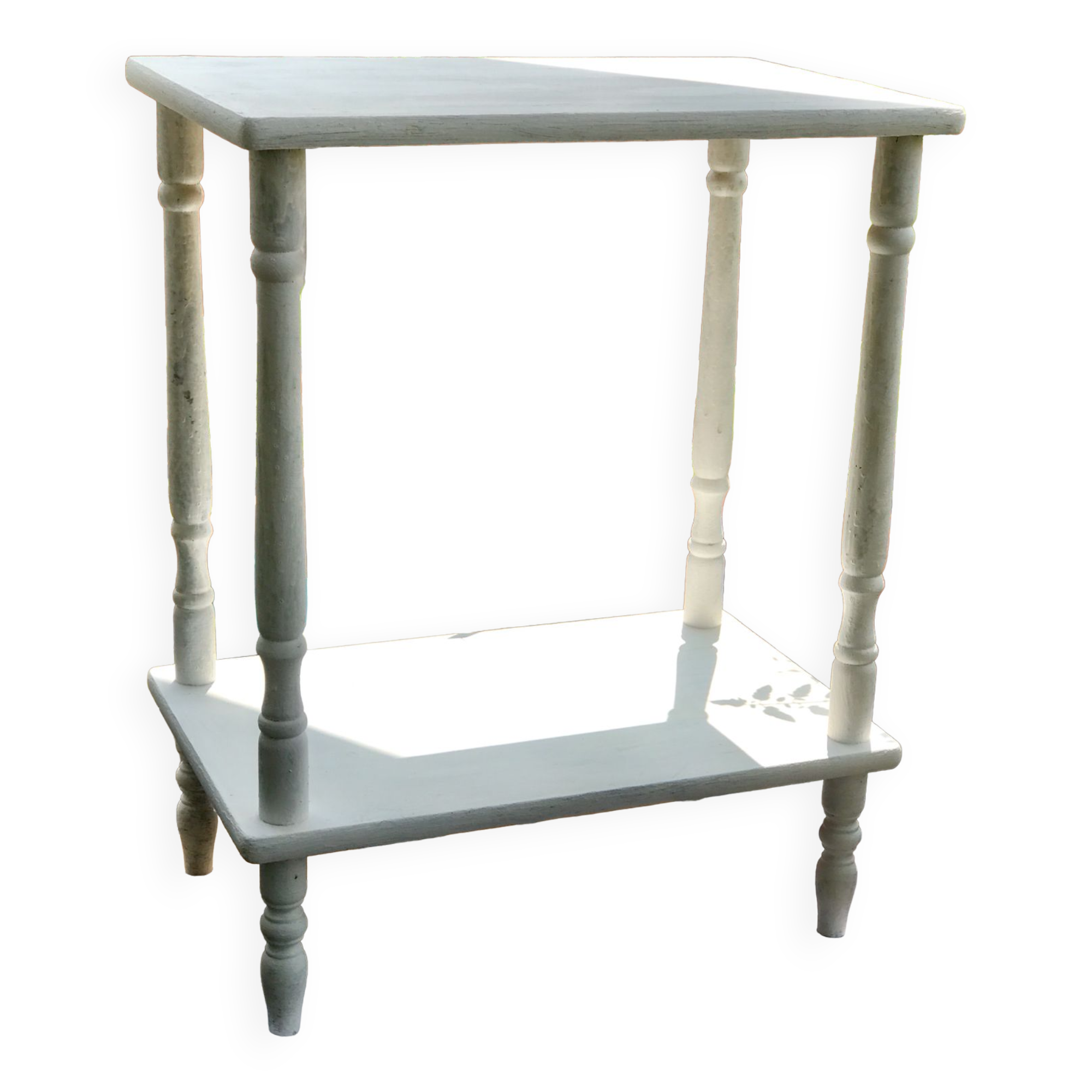 Vintage wooden side table with white patina