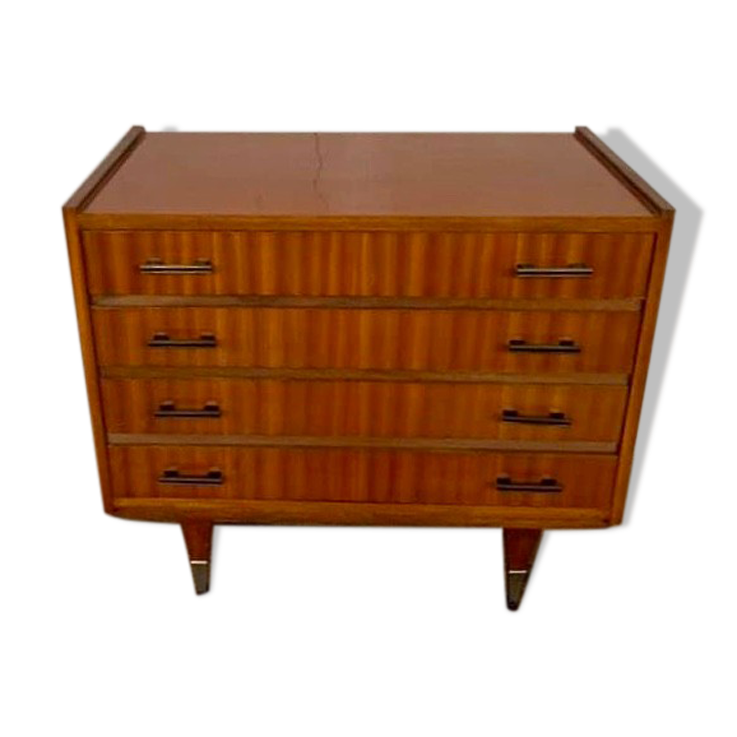 Vintage chest of drawers with 4 drawers handles bakelite feet spindle year 1960