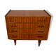 Commode vintage à 4 tiroirs poignées bakélite pieds fuseau année 1960