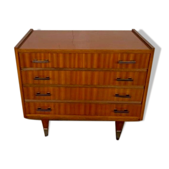 Vintage chest of drawers with 4 drawers handles bakelite feet spindle year 1960