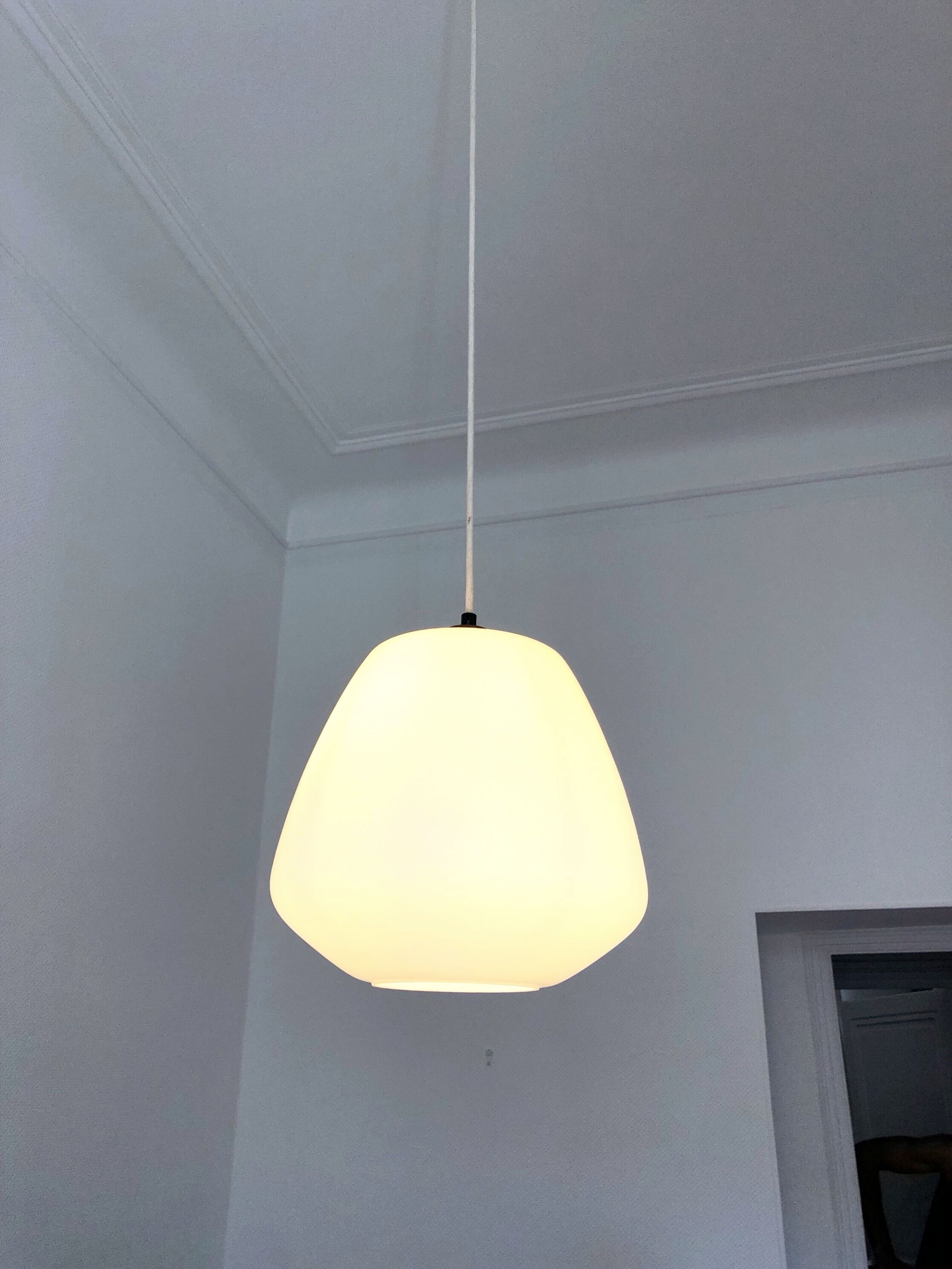 Scandinavian suspension vintage 1960 teak and opaline