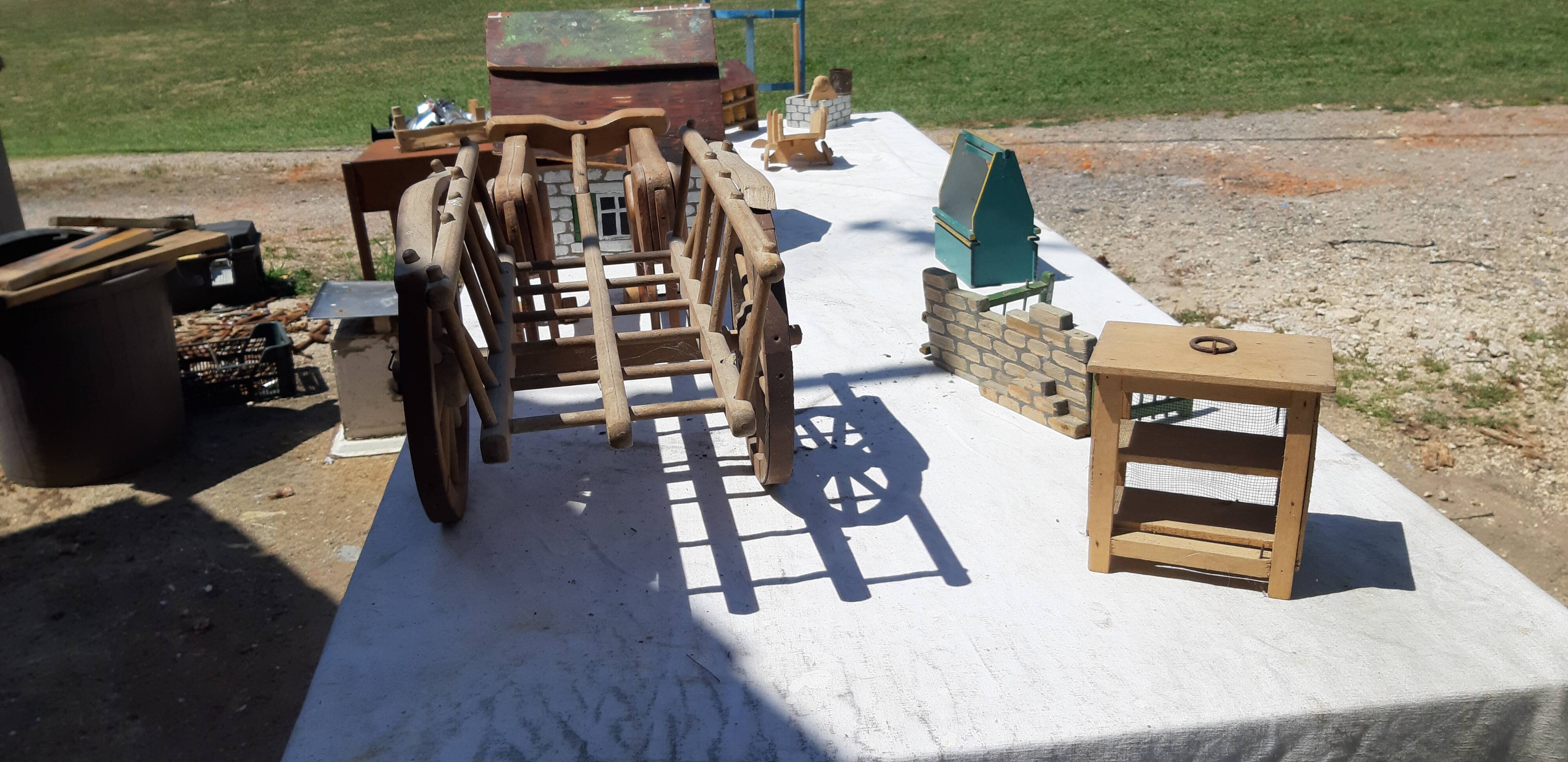 Set of old wooden toys from the farm