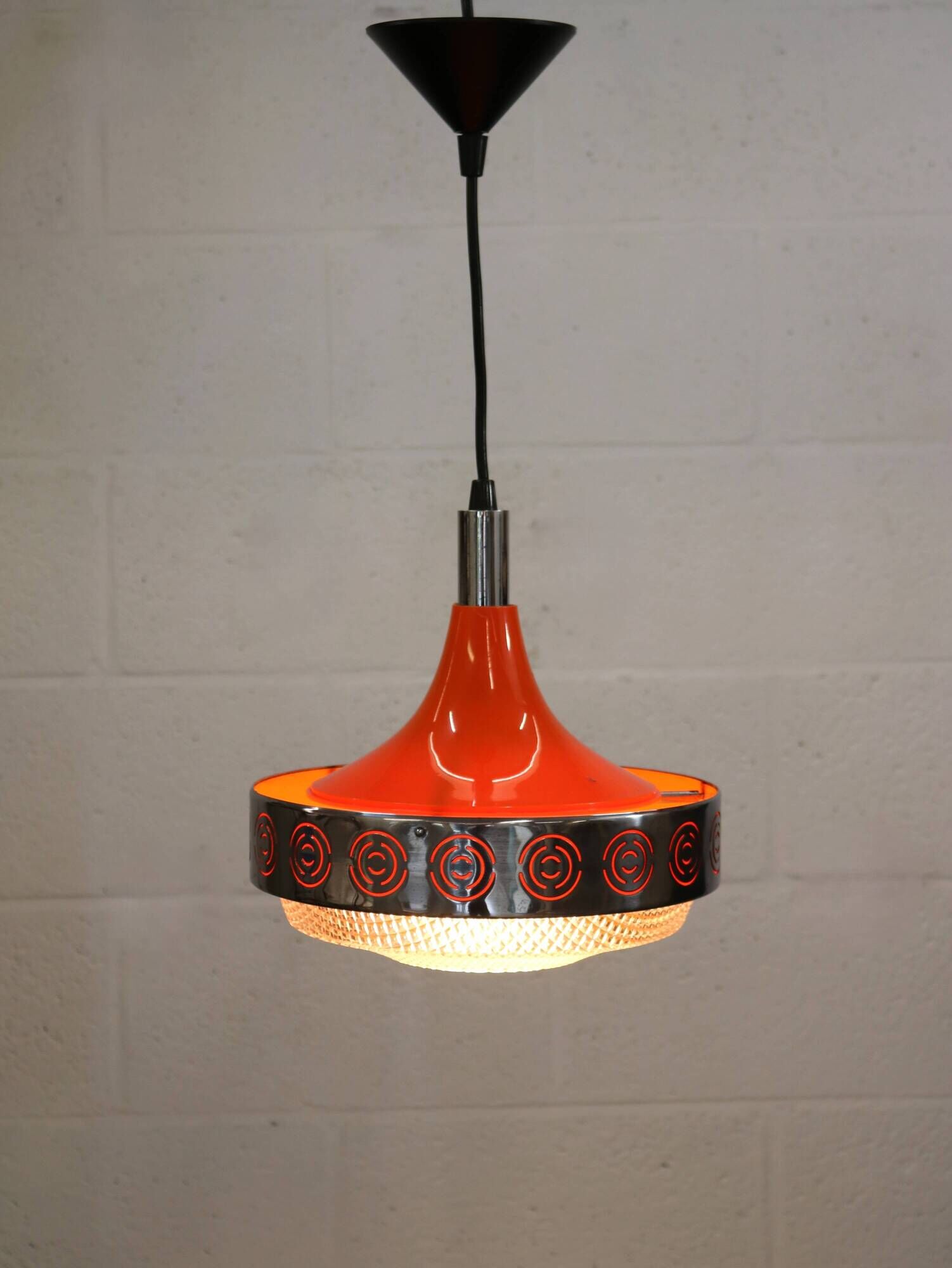Vintage Chrome & Orange Pendant Lamp - 1970s Massive Belgium Lighting