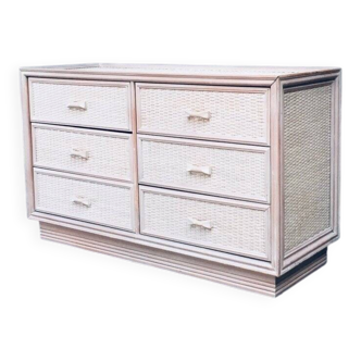 Washed Rattan Chest of Drawers, 1980s