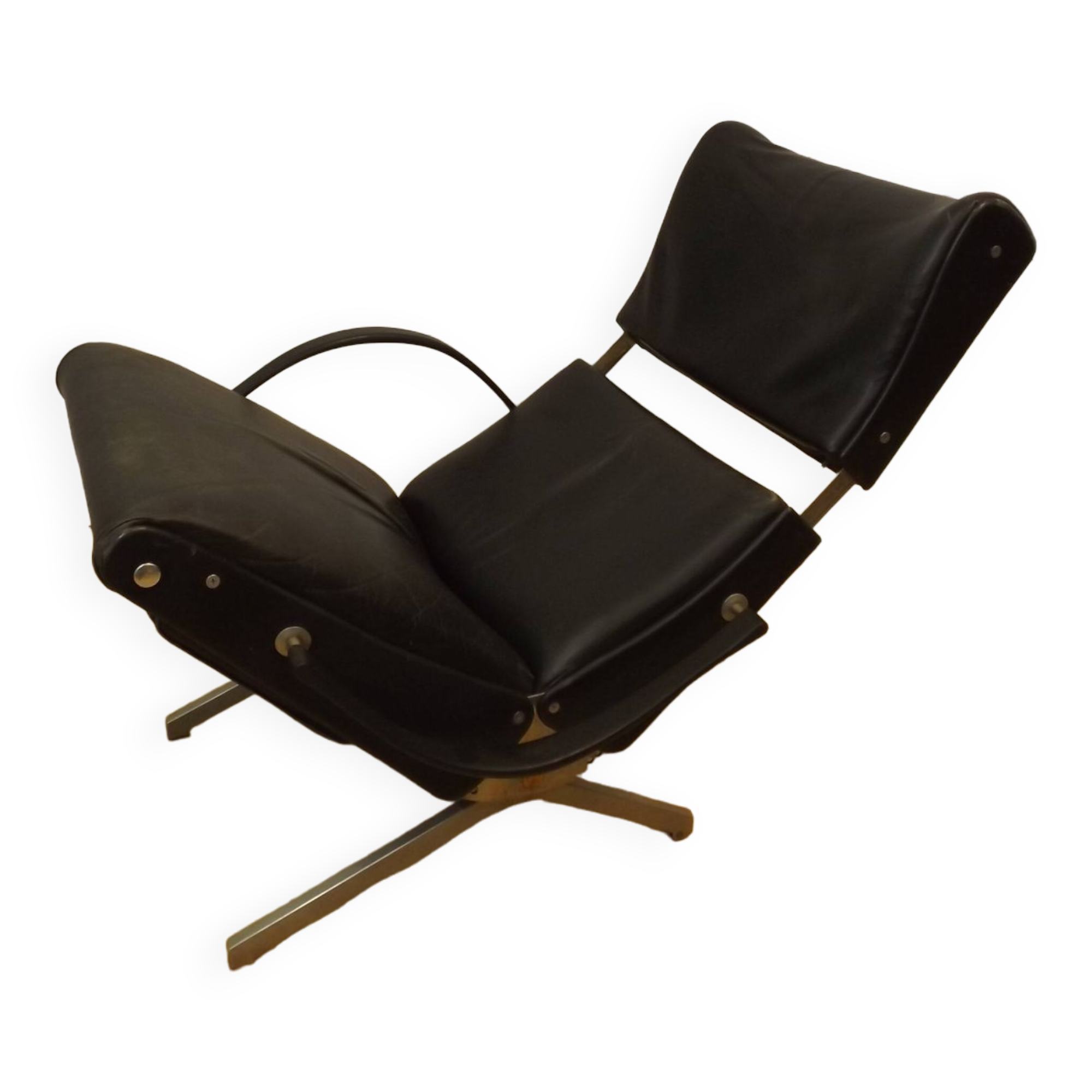 Tecno P40 chaise longue  , cuir noir