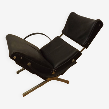 Tecno P40 chaise longue  , cuir noir