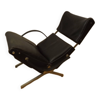 Tecno P40 chaise longue  , cuir noir