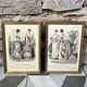 Pair of framed fashion engravings from the 19th century.