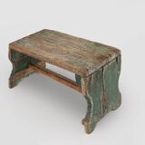 Industrial green wooden stool with nice patina, France 1900