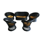 Black diabolo rattan set of the 60s
