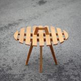 Vintage coffee table, wooden table with central handle, interior decoration, terrace, patio