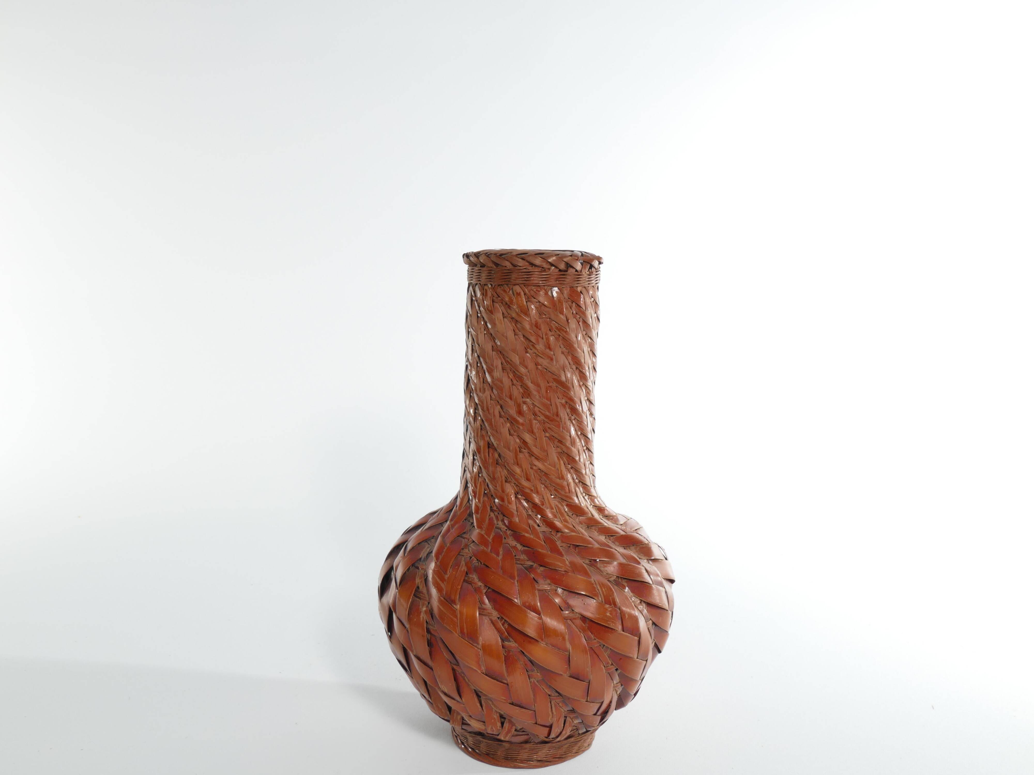 Early 20th Century Taisho/Showa Period Japanese Woven Bamboo Ikebana Vase