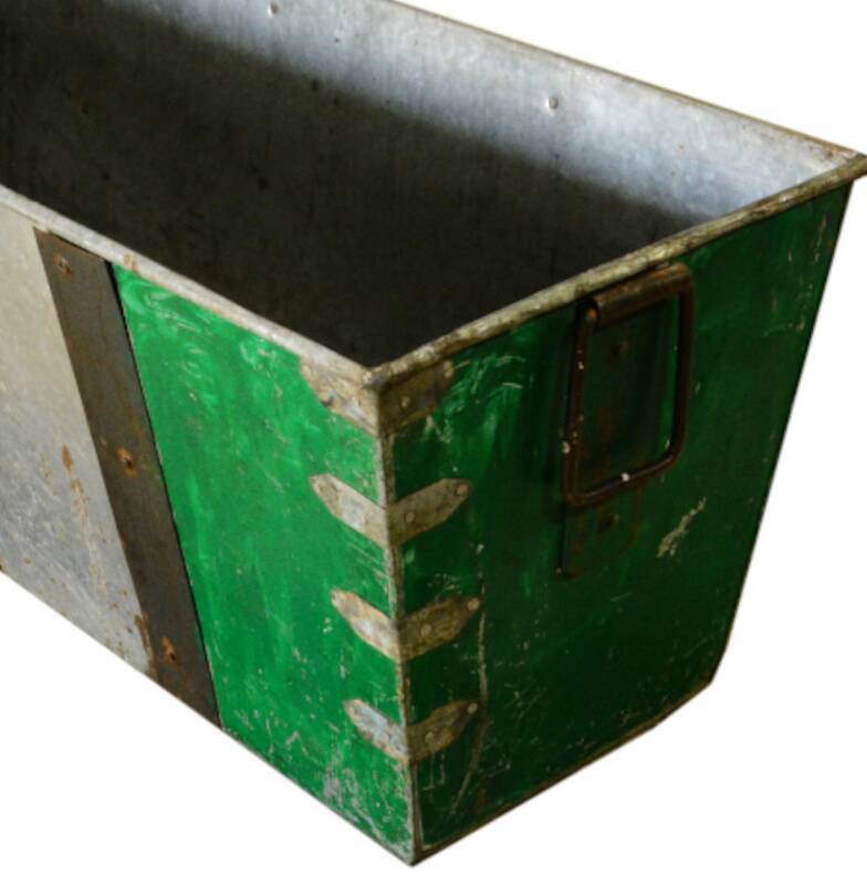 Vintage zinc metal planter with piece handles and original patina from India