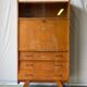 Vintage Scandinavian wooden secretary with display cabinet, desk and drawers